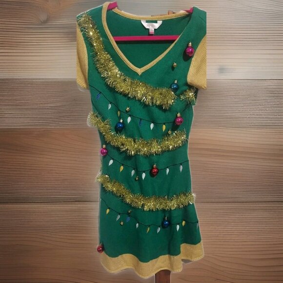 Christmas Tree Sweater Dress Medium Ugly Christmas Sweater NWT M7-9 Embroidered - Picture 1 of 9